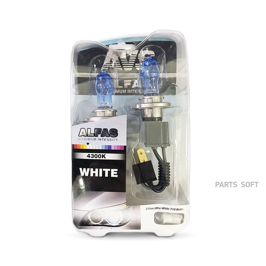 Лампа галогенная H4 12V 75/80W "AVS" Alfas (Maximum Intensity 4300К +2 Т10) (2 шт.) - AVS None None